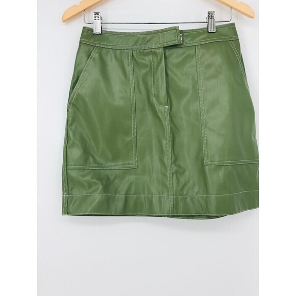 NWT Pretty Garbage Green Faux Leather Mini Skirt with pockets Size Medium - Picture 7 of 7